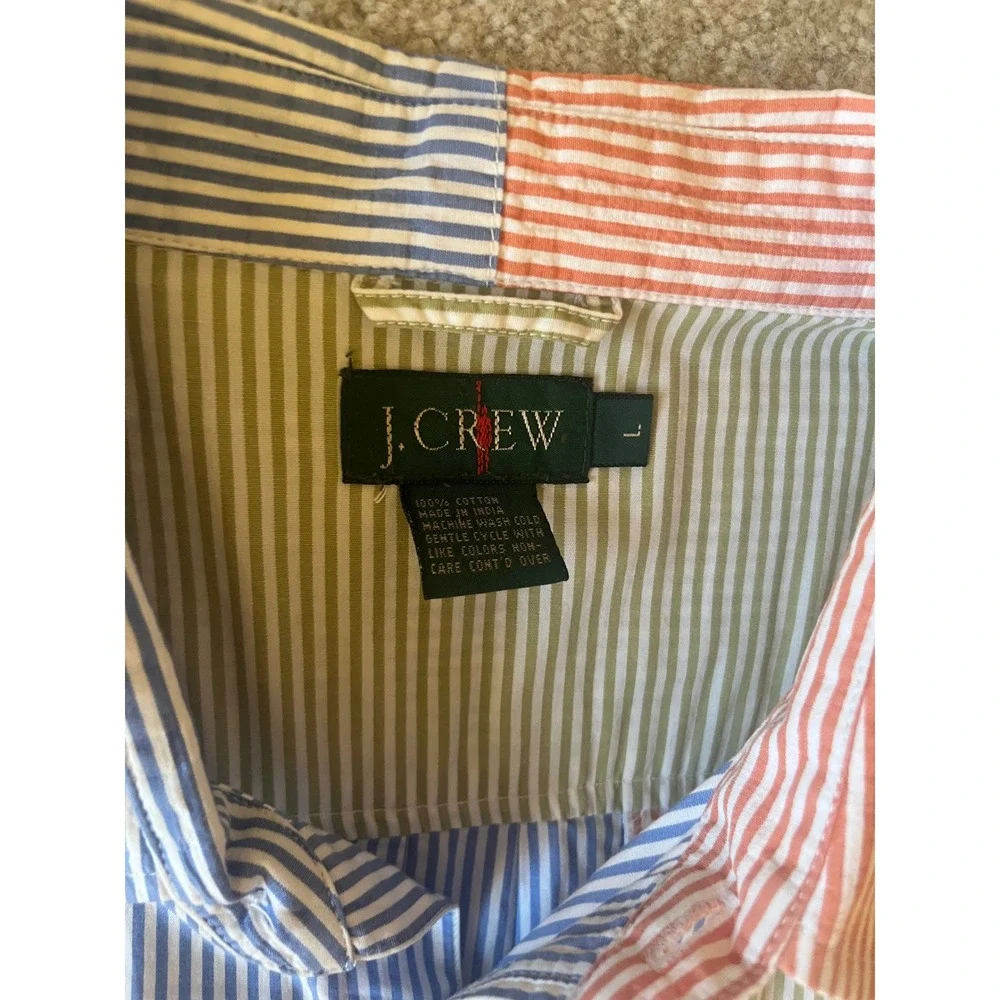 Vintage 90s J. Crew Men's Patchwork Striped Button Down Shirt Oversized- Size‎ L